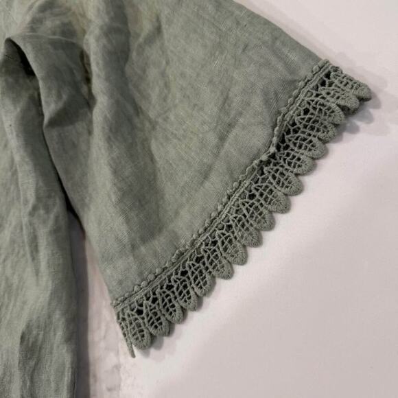 Valentina Naldi Italy OpenFront Linen Crochet Kimono Jacket Womens OS Sage Green - Picture 4 of 10
